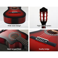 Thumbnail for Alpha 34 Inch Classical Guitar Wooden Body Nylon String w/ Stand Beignner Red