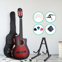 Thumbnail for Alpha 34 Inch Classical Guitar Wooden Body Nylon String w/ Stand Beignner Red