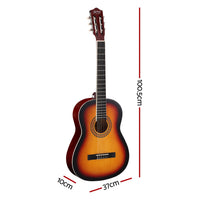 Thumbnail for Alpha 39 Inch Classical Guitar Wooden Body Nylon String Beginner Gift Sunburst