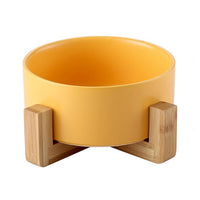 Thumbnail for Ceramic Bowl with Wooden Stand in Yellow-0