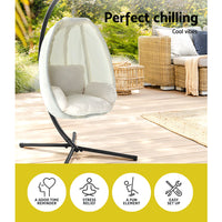 Thumbnail for Gardeon Outdoor Egg Swing Chair Patio Furniture Pod Stand Canopy Foldable Cream