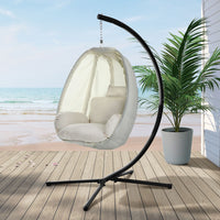 Thumbnail for Gardeon Outdoor Egg Swing Chair Patio Furniture Pod Stand Canopy Foldable Cream