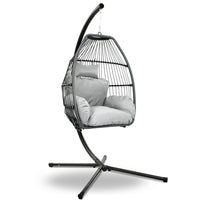 Thumbnail for Gardeon Outdoor Egg Swing Chair Wicker Rope Furniture Pod Stand Cushion Grey