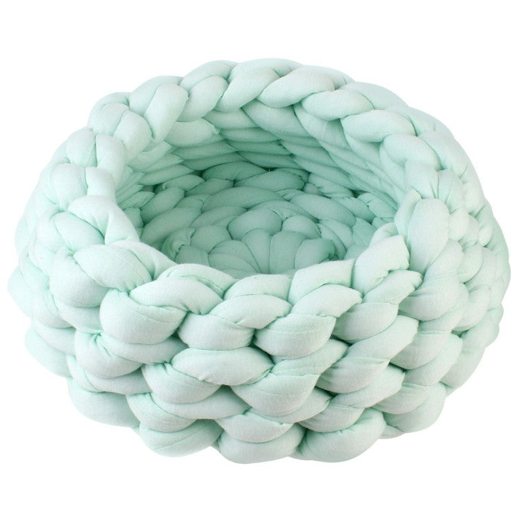 Chunky Cotton Braided Knit Pet Bed in Mint-0