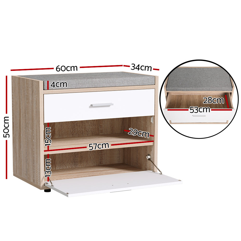 Artiss Shoe Cabinet Bench Shoes Storage Organiser Rack Fabric Seat Wooden Cupboard Up to 8 pairs