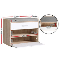 Thumbnail for Artiss Shoe Cabinet Bench Shoes Storage Organiser Rack Fabric Seat Wooden Cupboard Up to 8 pairs