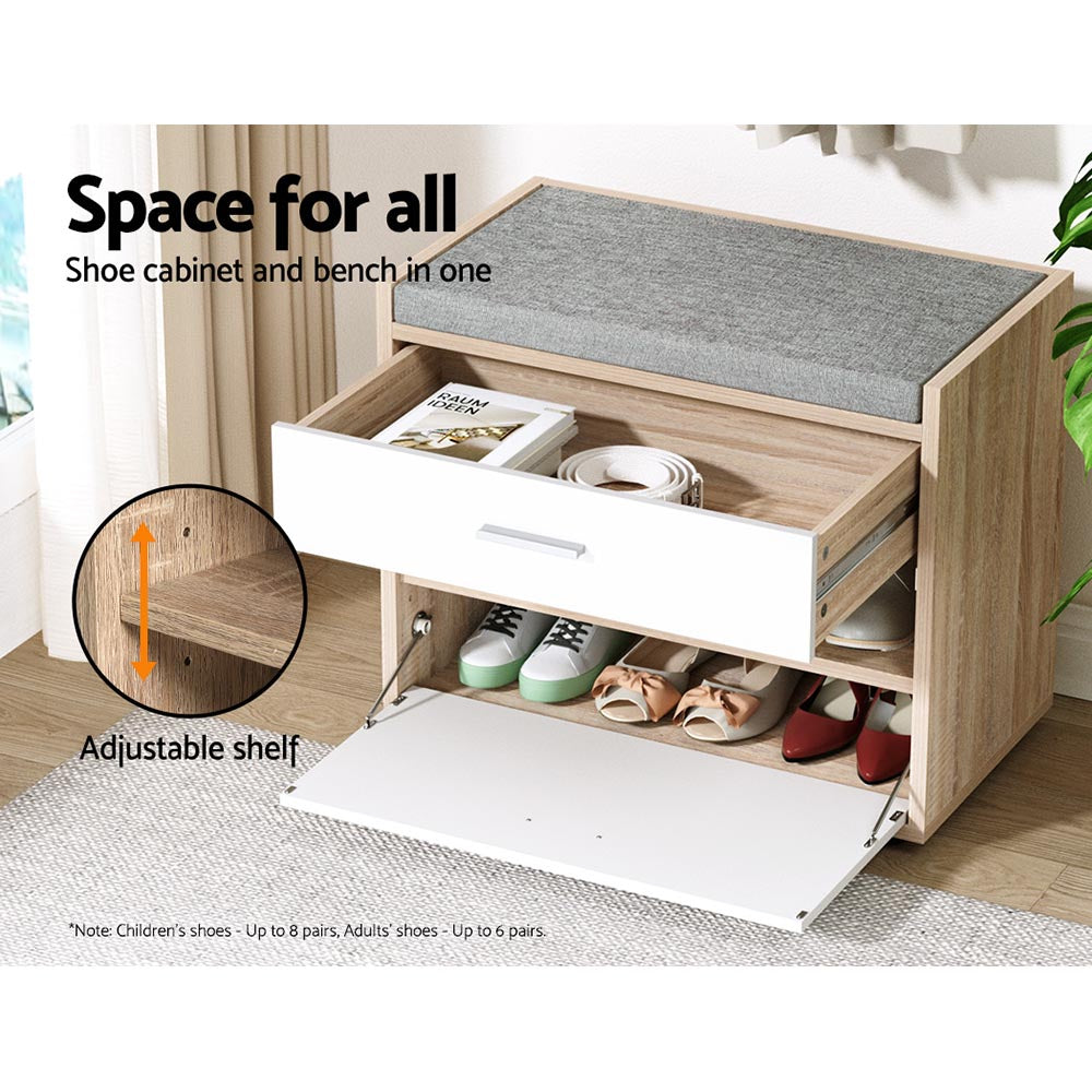 Artiss Shoe Cabinet Bench Shoes Storage Organiser Rack Fabric Seat Wooden Cupboard Up to 8 pairs