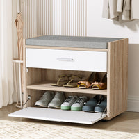 Thumbnail for Artiss Shoe Cabinet Bench Shoes Storage Organiser Rack Fabric Seat Wooden Cupboard Up to 8 pairs