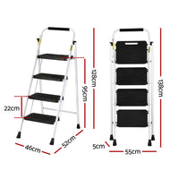 Thumbnail for Giantz 4 Step Ladder Multi-Purpose Folding Steel Light Weight Platform