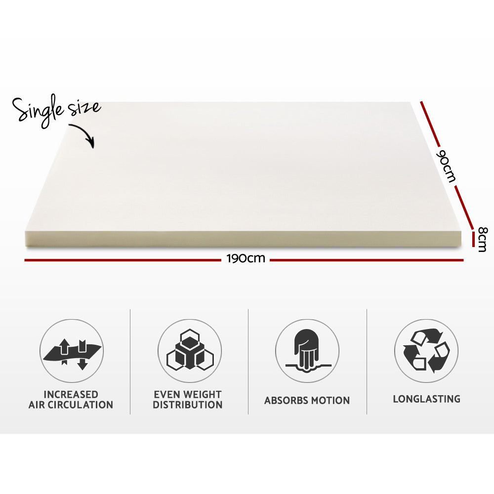 Giselle Bedding Memory Foam Mattress Topper 8cm Single