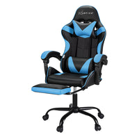 Thumbnail for Artiss 2 Point Massage Gaming Office Chair Footrest Cyan Blue