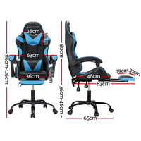 Thumbnail for Artiss 2 Point Massage Gaming Office Chair Footrest Cyan Blue