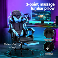 Thumbnail for Artiss 2 Point Massage Gaming Office Chair Footrest Cyan Blue