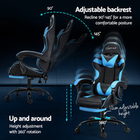 Thumbnail for Artiss 2 Point Massage Gaming Office Chair Footrest Cyan Blue