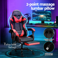 Thumbnail for Artiss 2 Point Massage Gaming Office Chair Footrest Red