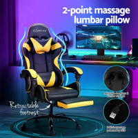 Thumbnail for Artiss 2 Point Massage Gaming Office Chair Footrest Yellow