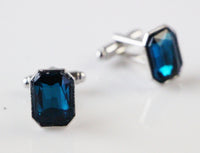 Thumbnail for Mens Aqua Rectangle Diamond Cufflinks-0