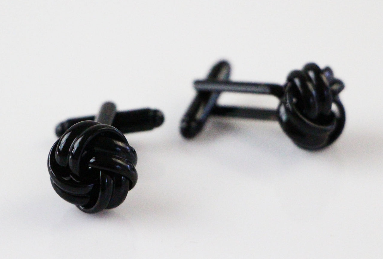 Mens Black Knotted Cufflinks-0