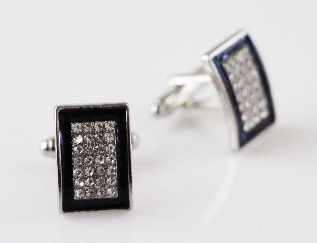 Mens Black Rectangle With Diamante Inner Cufflinks-0