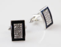 Thumbnail for Mens Black Rectangle With Diamante Inner Cufflinks-0