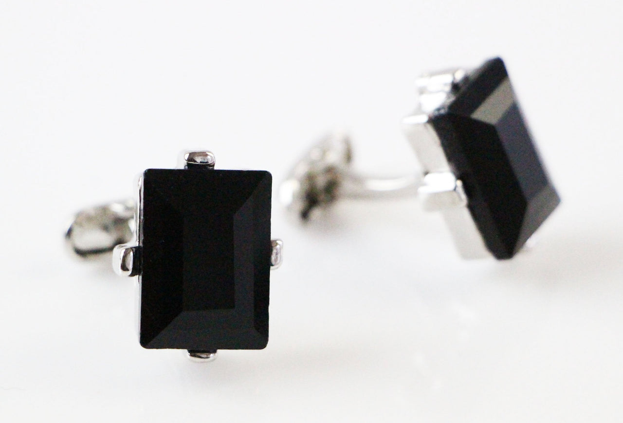 Mens Black Rectangular Diamond Cufflinks-0