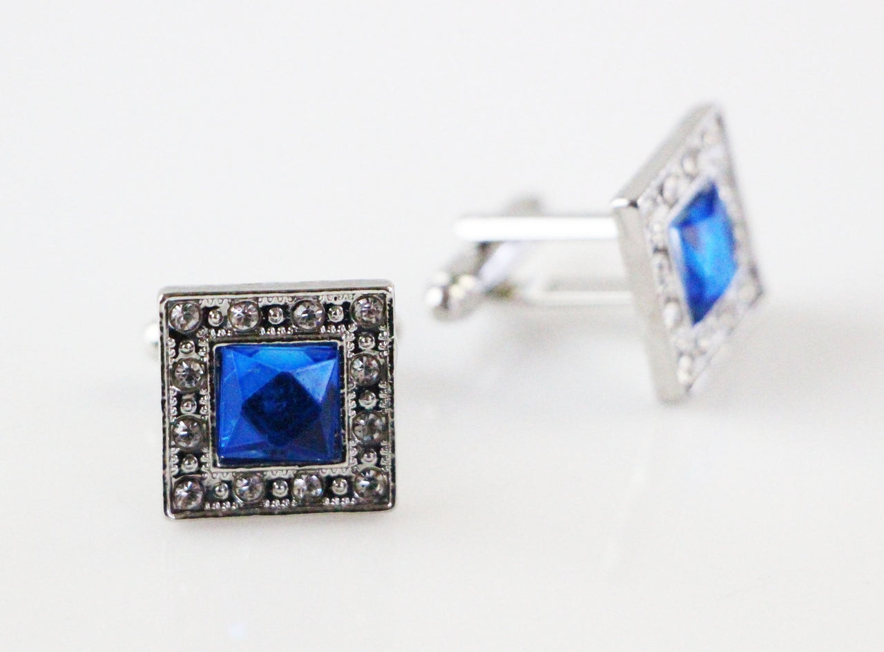 Mens Blue Diamond With Silver Cufflinks-0