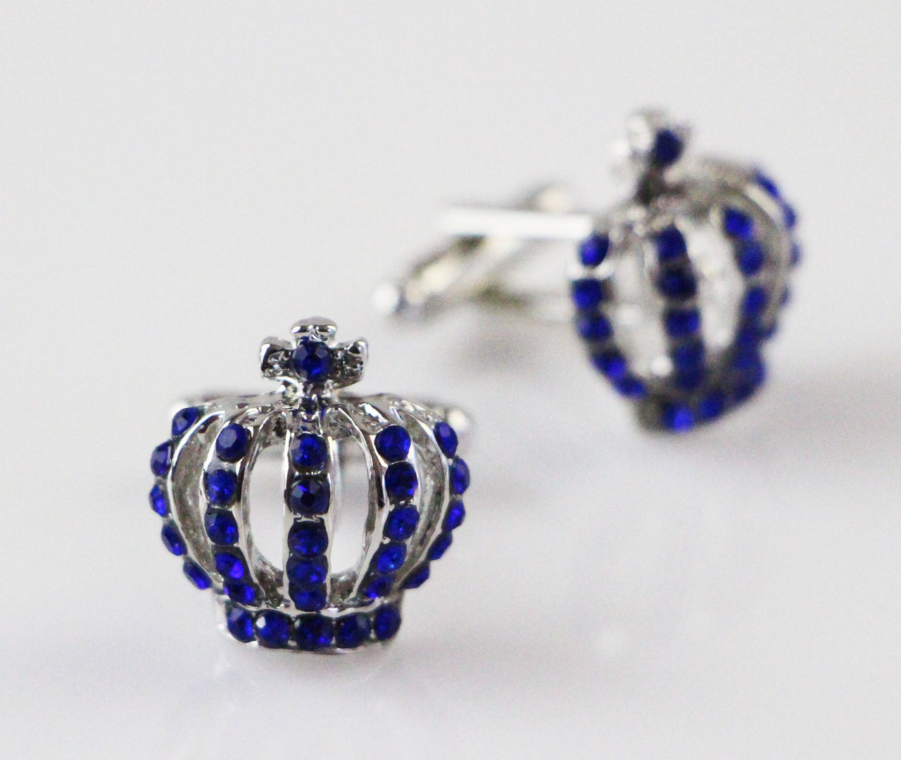 Mens Blue With Silver Crown Cufflinks-0