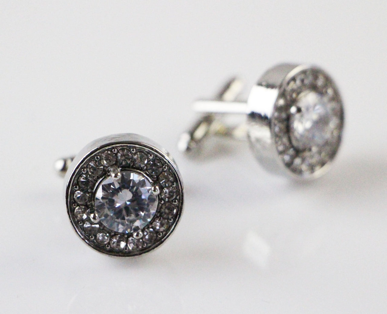 Mens Circular Silver Diamond Cufflinks-0