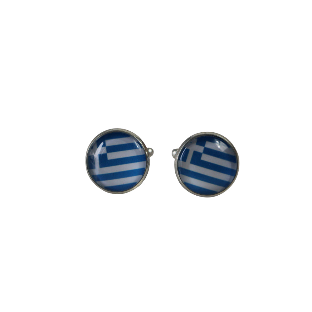 Mens Greece Greek Flag Round Cufflinks-0