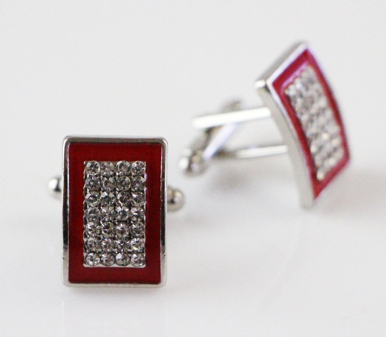 Mens Red Rectangle With Diamante Inner Cufflinks-0