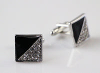 Thumbnail for Mens Silver And Black Square Diamante Cufflinks-0