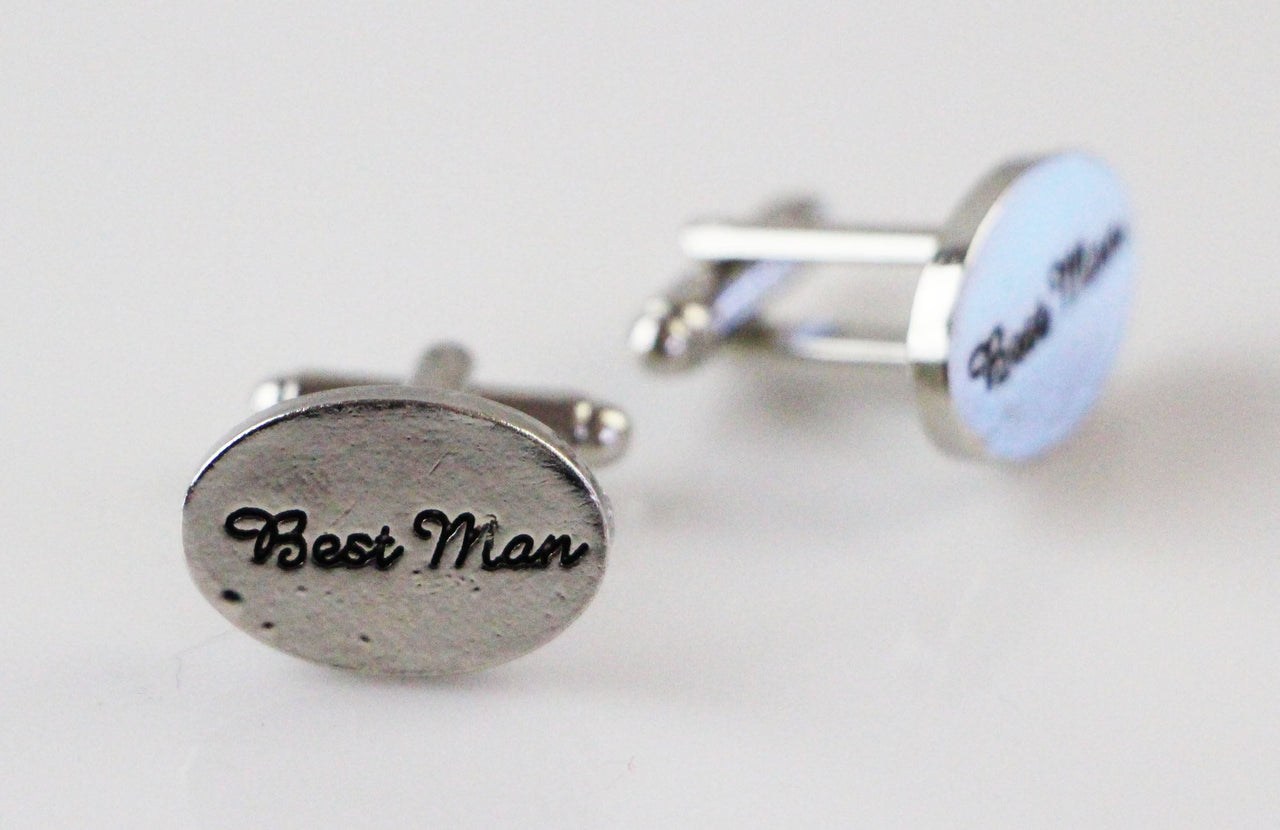 Mens Silver Best Man Oval Cufflinks-0