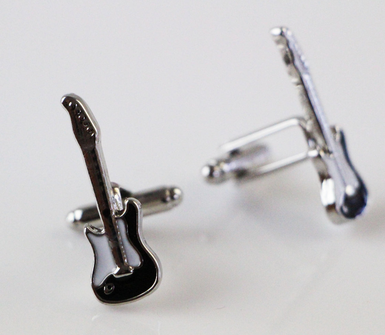 Mens Silver Electric Guitar Cufflinks-0