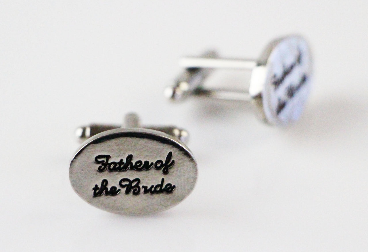 Mens Silver Father Of The Bride Oval Cufflinks-0