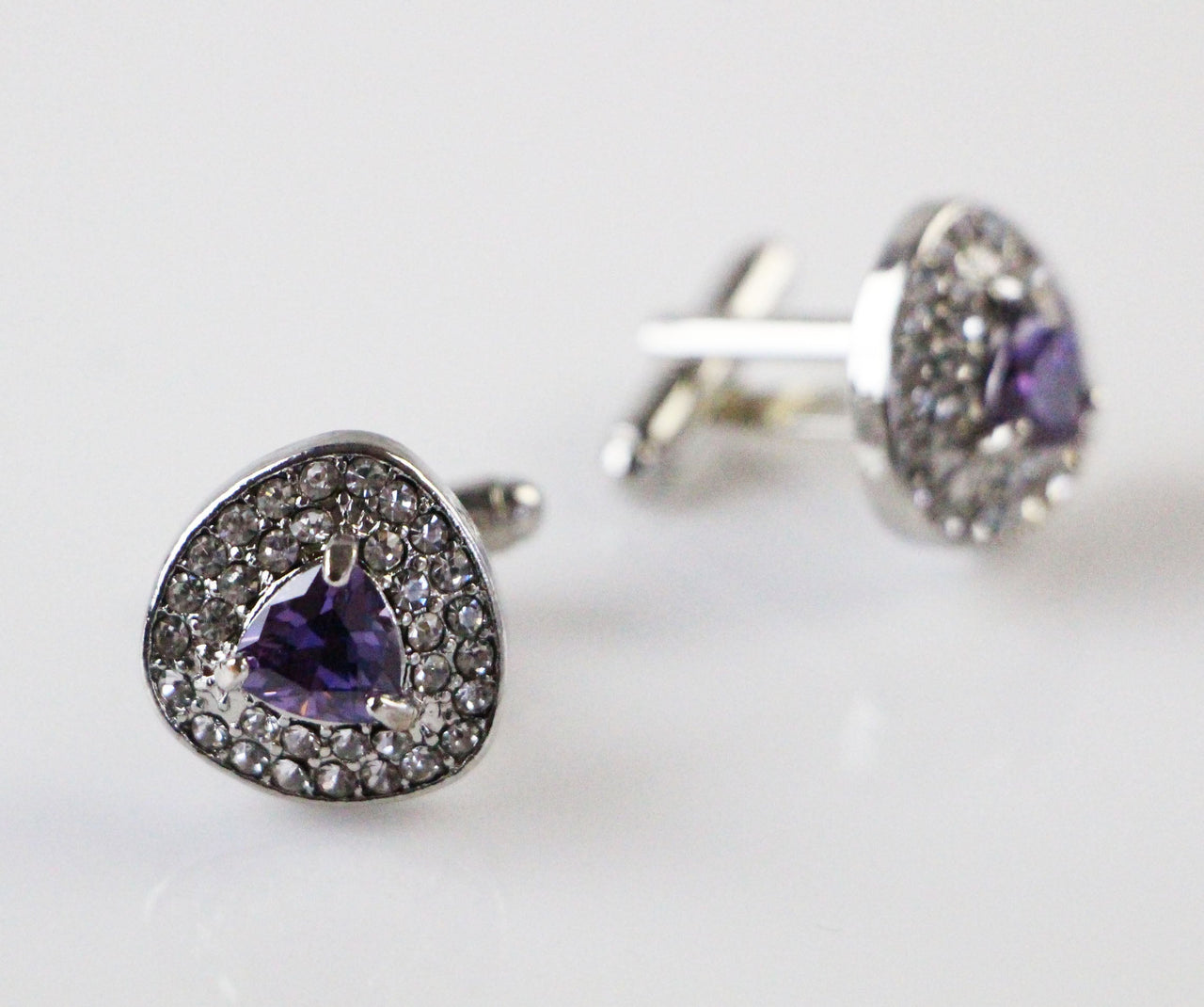 Mens Silver Reuleaux Triangle Purple Diamond Cufflinks-0