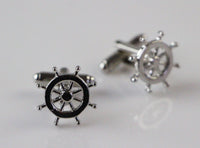 Thumbnail for Mens Silver Ship Helm Cufflinks-0