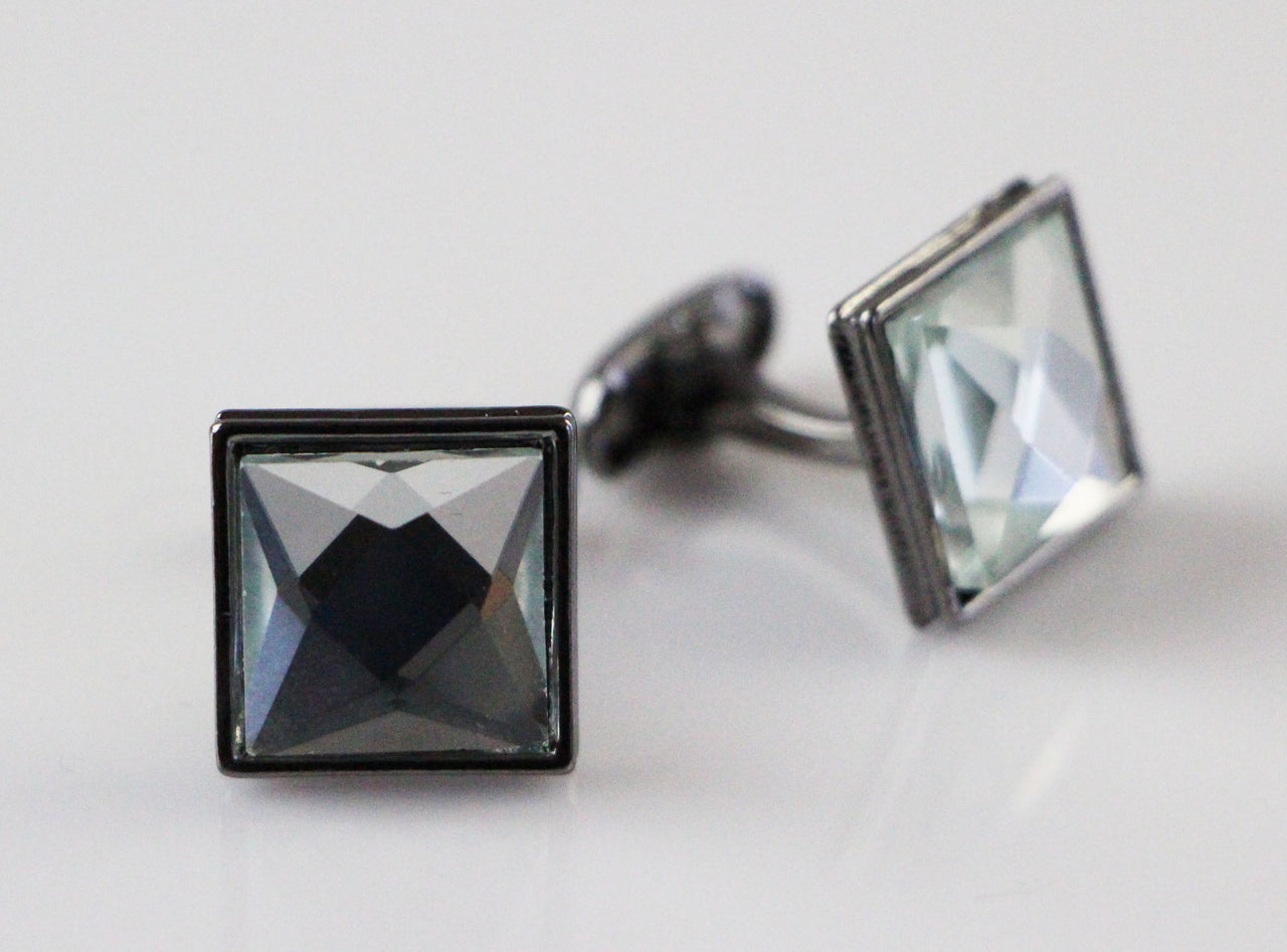 Mens Silver Square Diamond Cufflinks-1