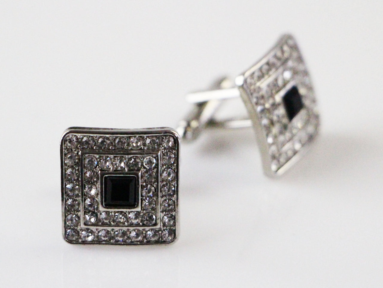 Mens Silver Square With Black Diamond Cufflinks-0