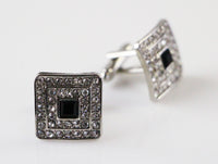 Thumbnail for Mens Silver Square With Black Diamond Cufflinks-0