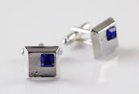 Thumbnail for Mens Silver With Small Blue Diamond Cufflinks-0