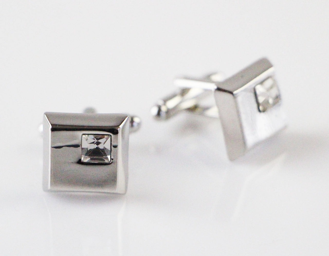 Mens Silver With Small Silver Diamond Cufflinks-0