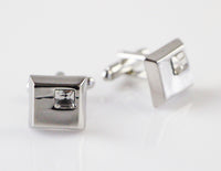 Thumbnail for Mens Silver With Small Silver Diamond Cufflinks-0