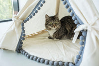 Thumbnail for Natural Canvas Cotton Pom Pom Pet Teepee in Cream & Grey-1