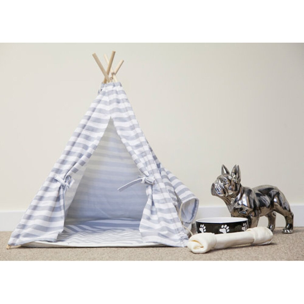 Grey Stripe Teepee With Mat-1