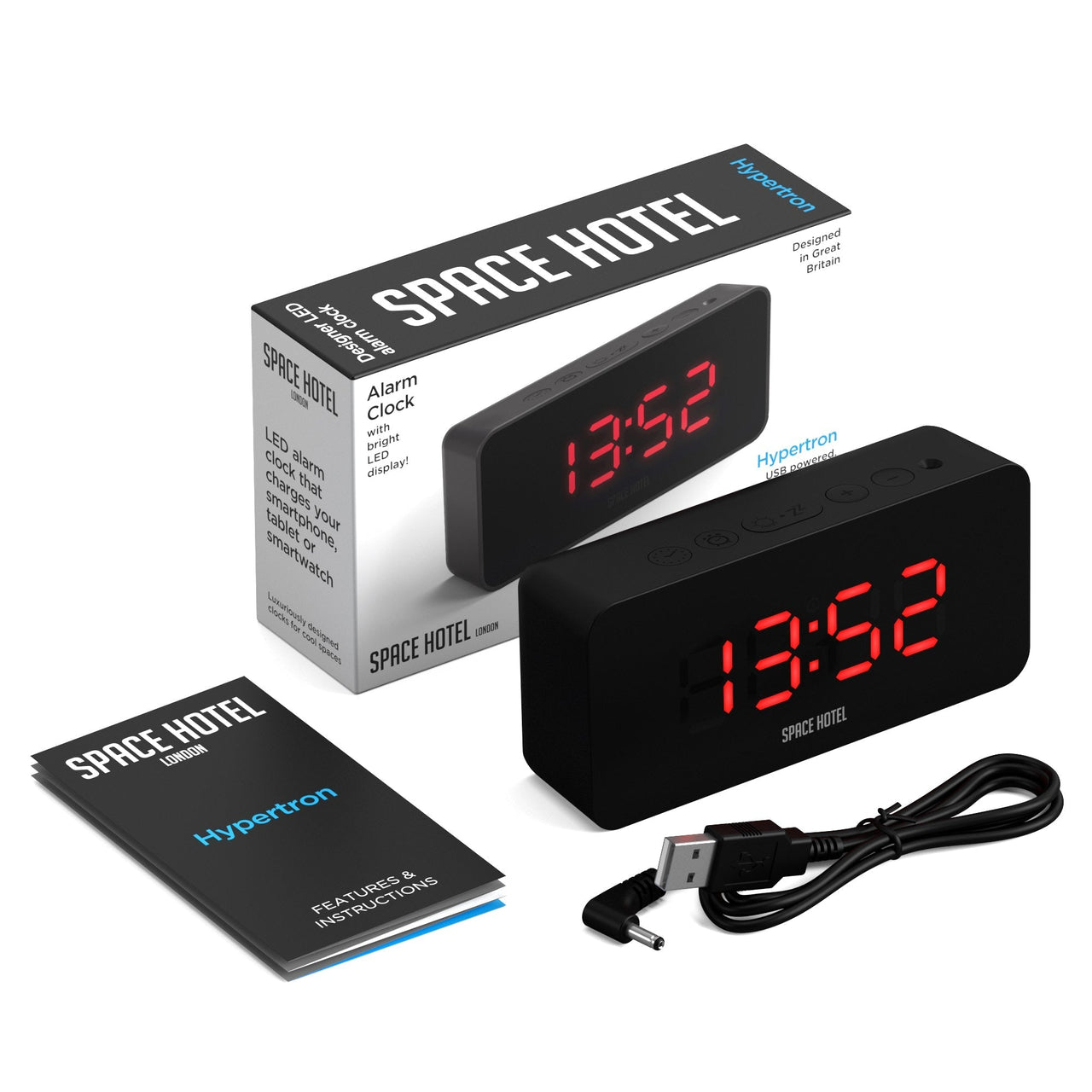 Newgate Space Hotel Hypertron Alarm Clock Black Case - Black Lens - Red Led-3