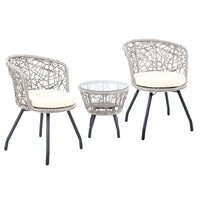 Thumbnail for Gardeon 3PC Bistro Set Outdoor Furniture Rattan Table Chairs Patio Garden Cushion Grey