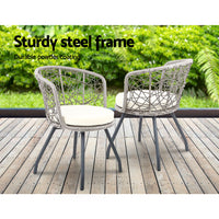 Thumbnail for Gardeon 3PC Bistro Set Outdoor Furniture Rattan Table Chairs Patio Garden Cushion Grey