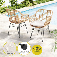 Thumbnail for Gardeon 3PC Outdoor Furniture Bistro Set Lounge Setting Table Chairs Cushion Patio Grey