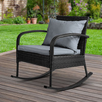 Thumbnail for Gardeon Outdoor Furniture Rocking Chair Wicker Garden Patio Lounge Setting Black