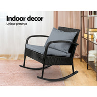 Thumbnail for Gardeon Outdoor Furniture Rocking Chair Wicker Garden Patio Lounge Setting Black